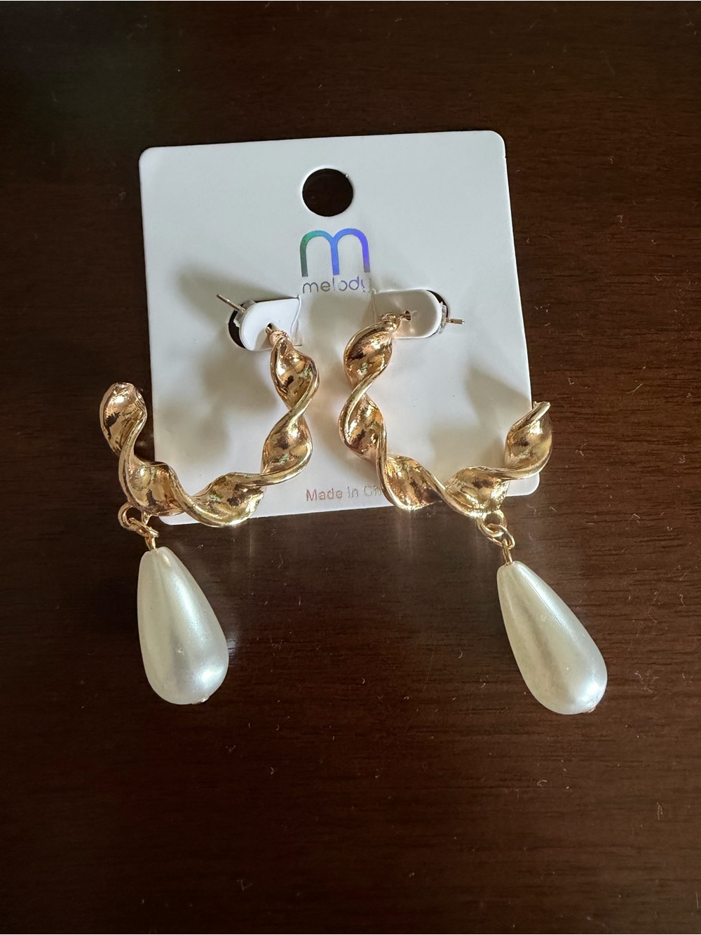 Melody Gold Twisted Hoop Drop Earrings with Pearl Teardrops